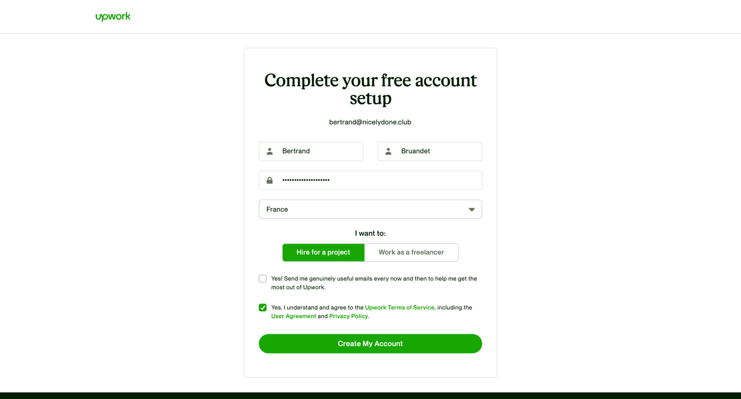 Upwork - Create an Account - Upwork screen