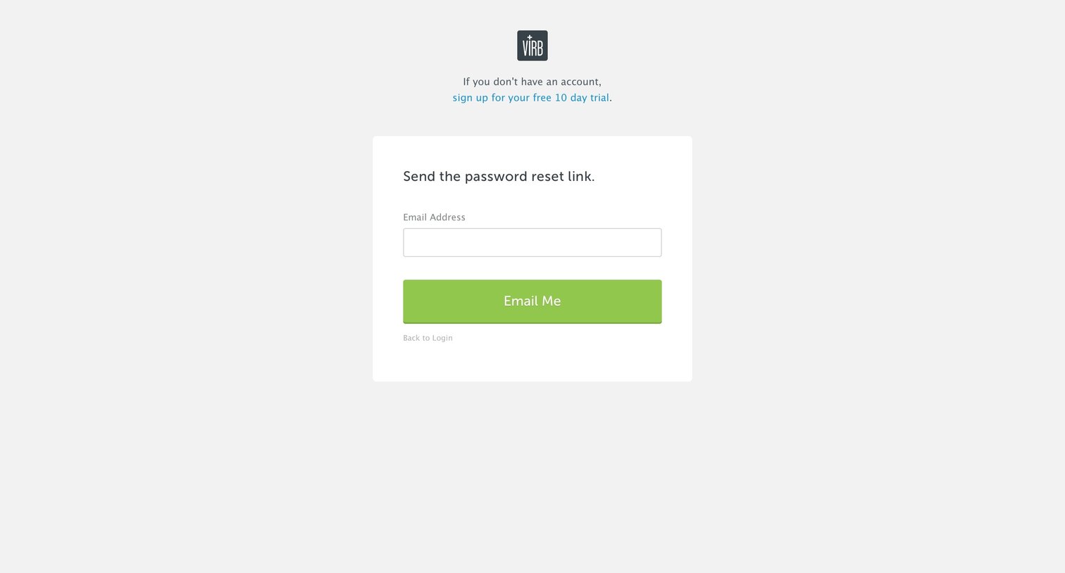 Virb - Password reset screen