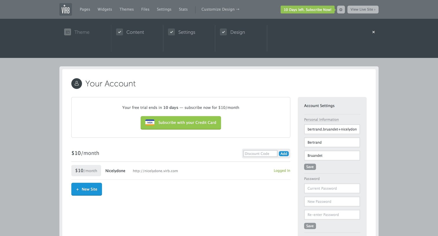 Virb - Plans screen