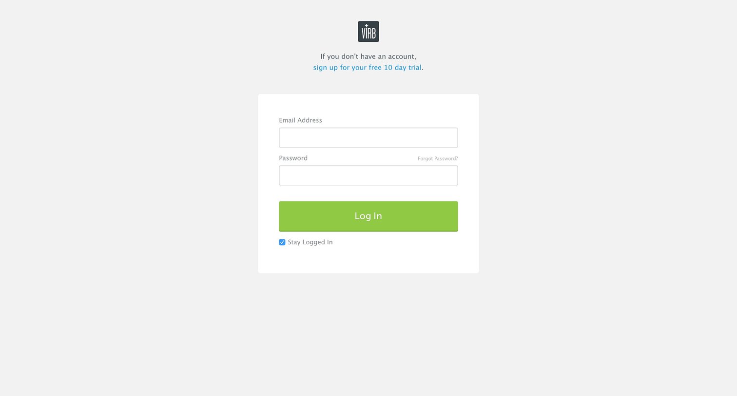 Virb - Sign in screen
