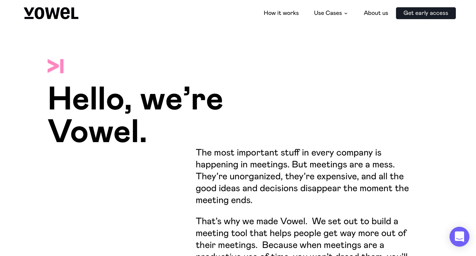 Vowel - About / Mission screen