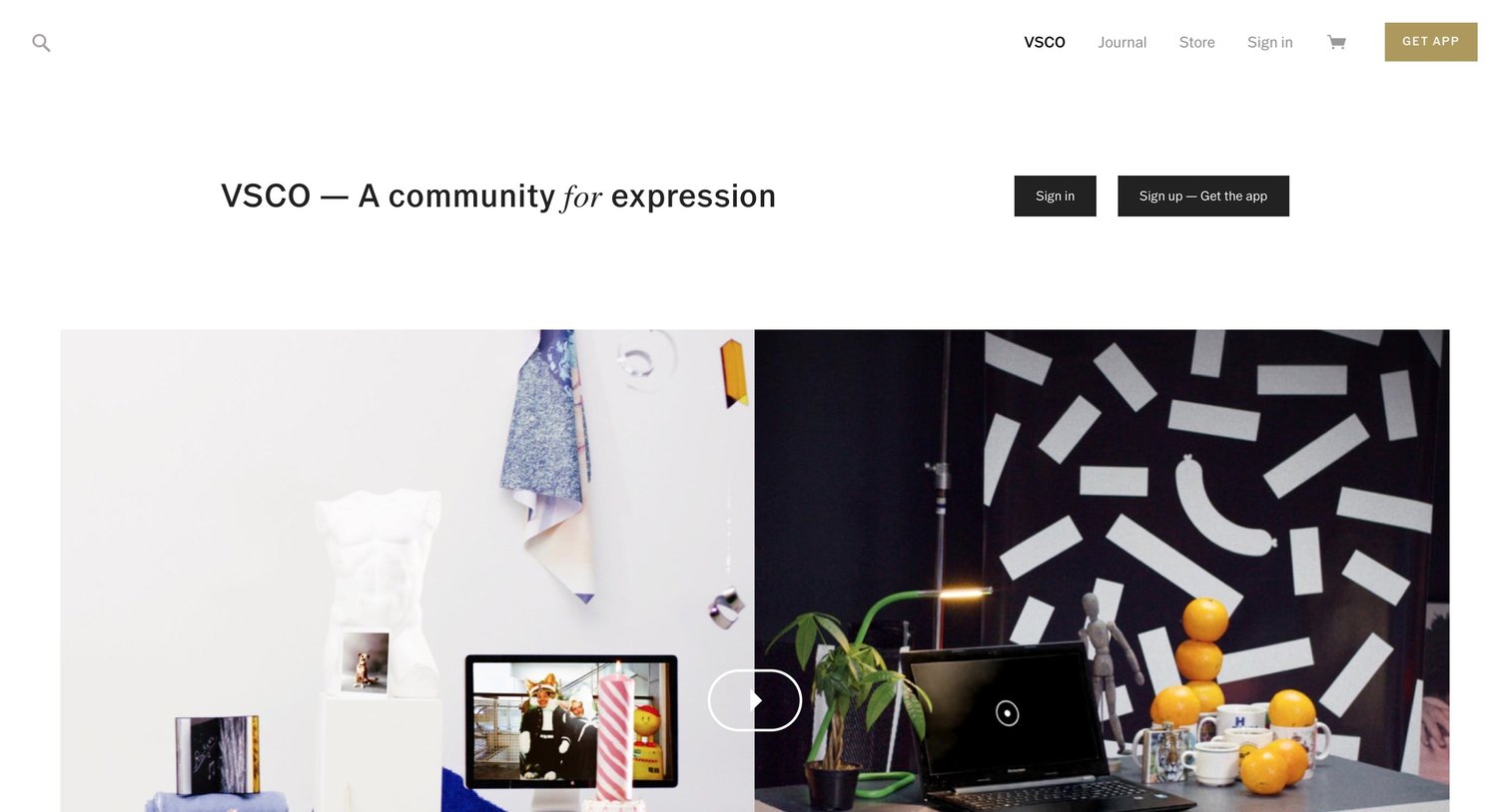 VSCO - Landing page screen
