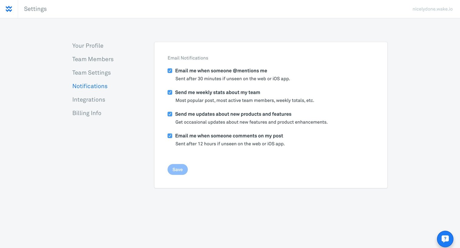 Wake - Settings screen