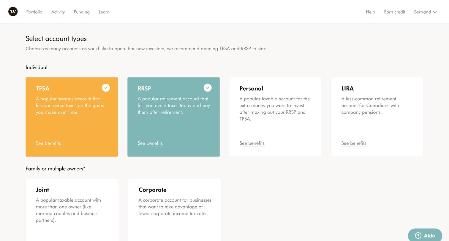 Wealthsimple - Onboarding screen