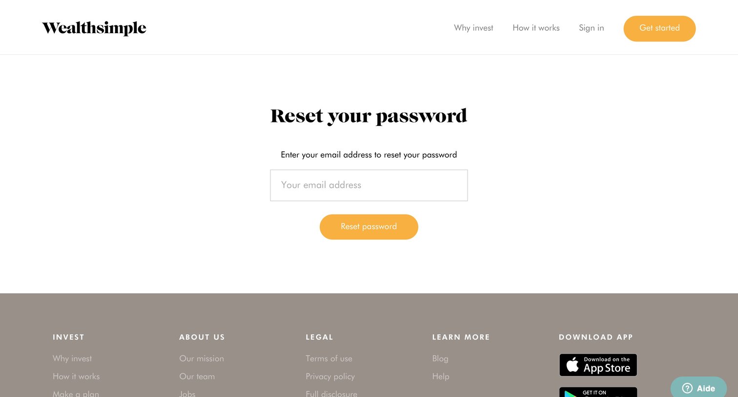 Wealthsimple - Password reset screen