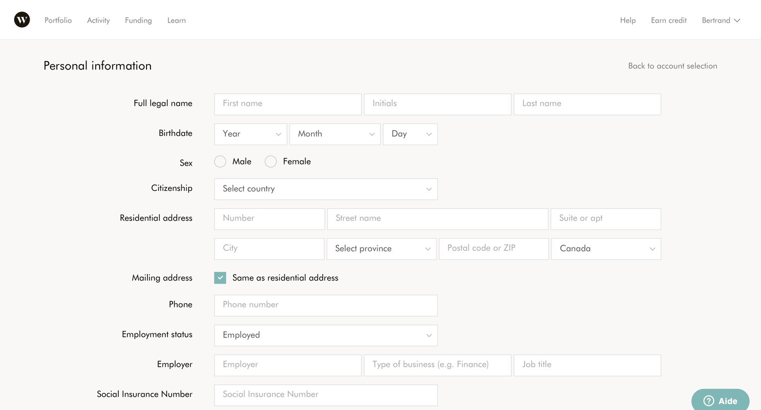 Wealthsimple - Settings screen