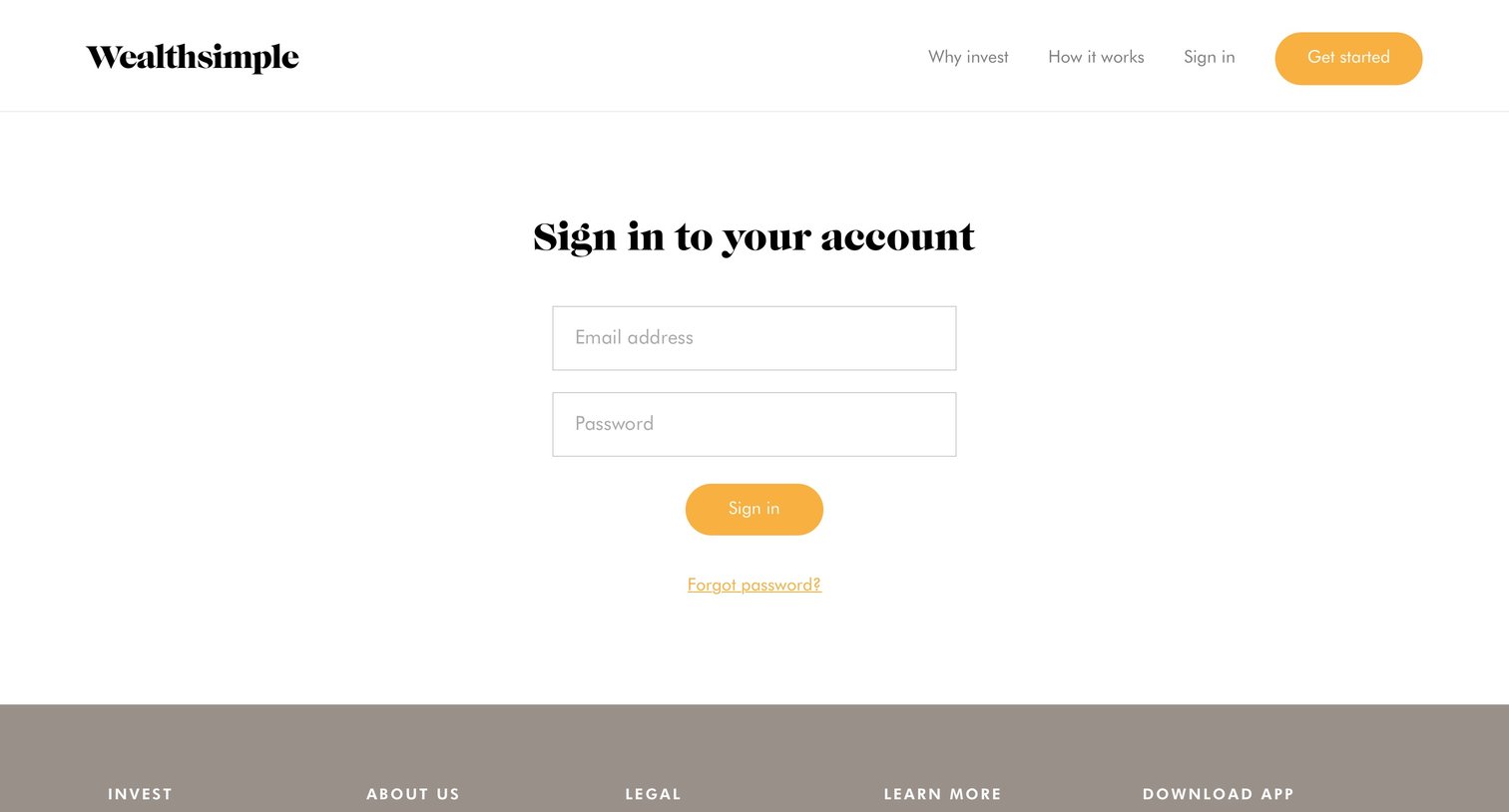Wealthsimple - Sign in screen