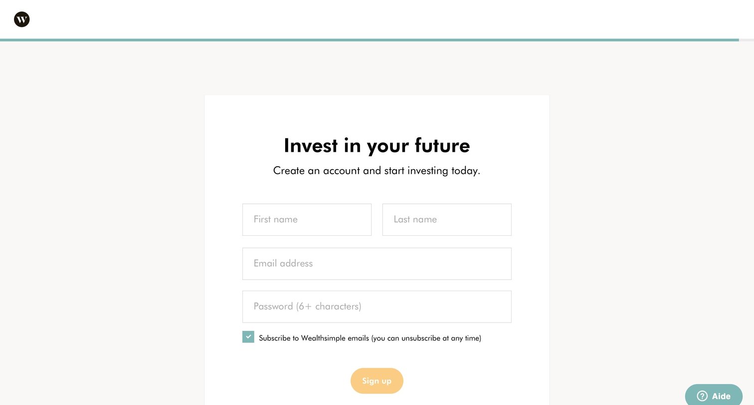 Wealthsimple - Sign up screen