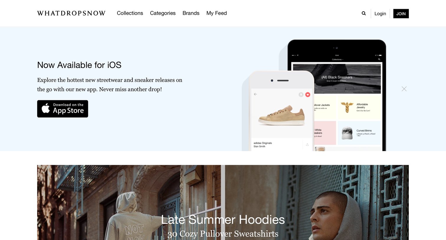 What drops now - Landing page screen