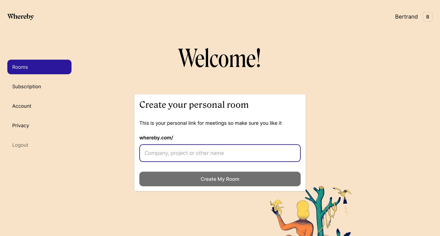 Whereby - Create room screen
