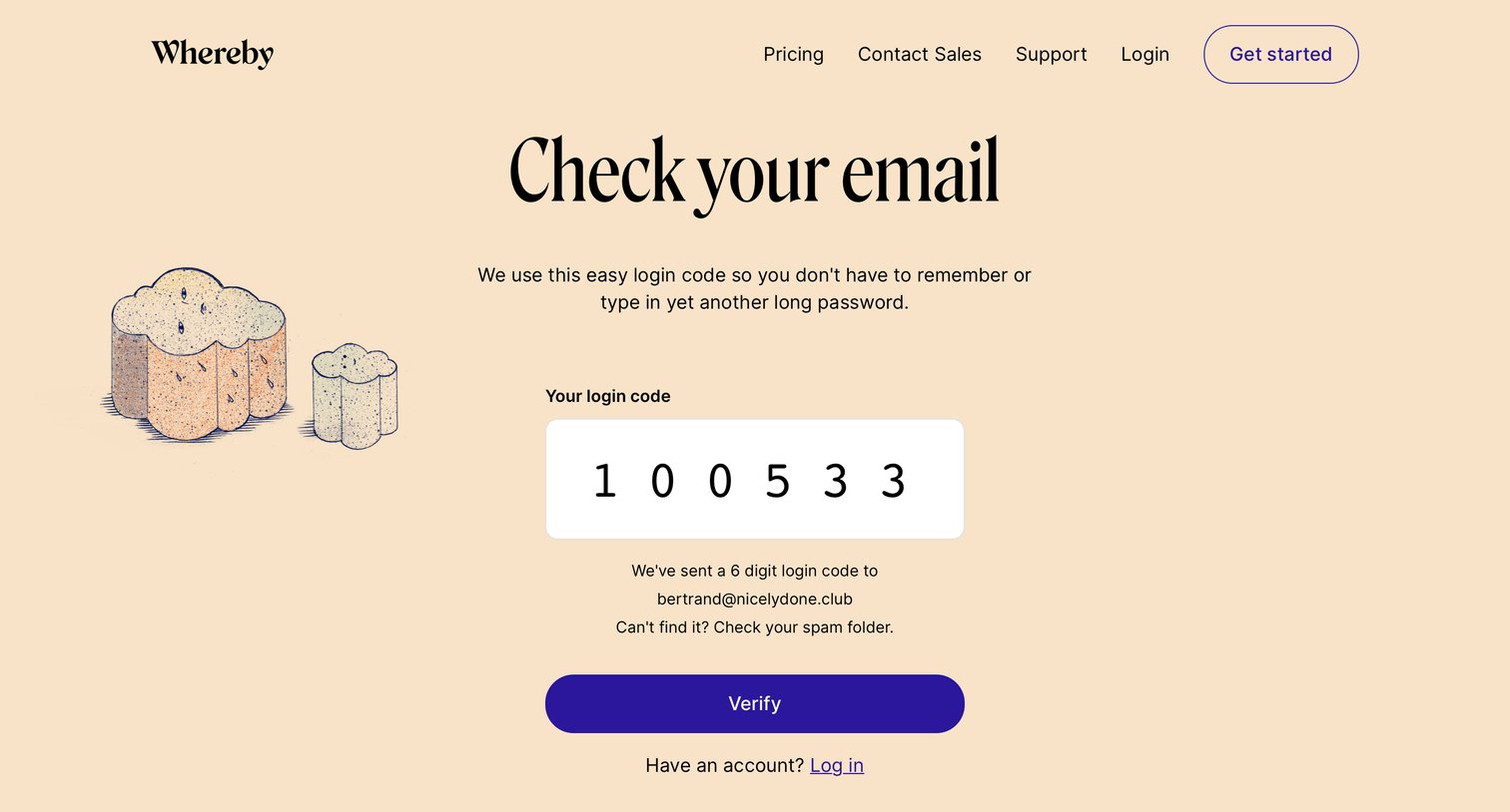 Whereby - Email verification screen