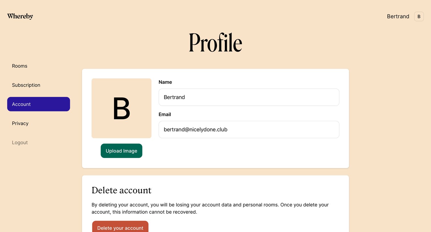 Whereby - Profile settings screen