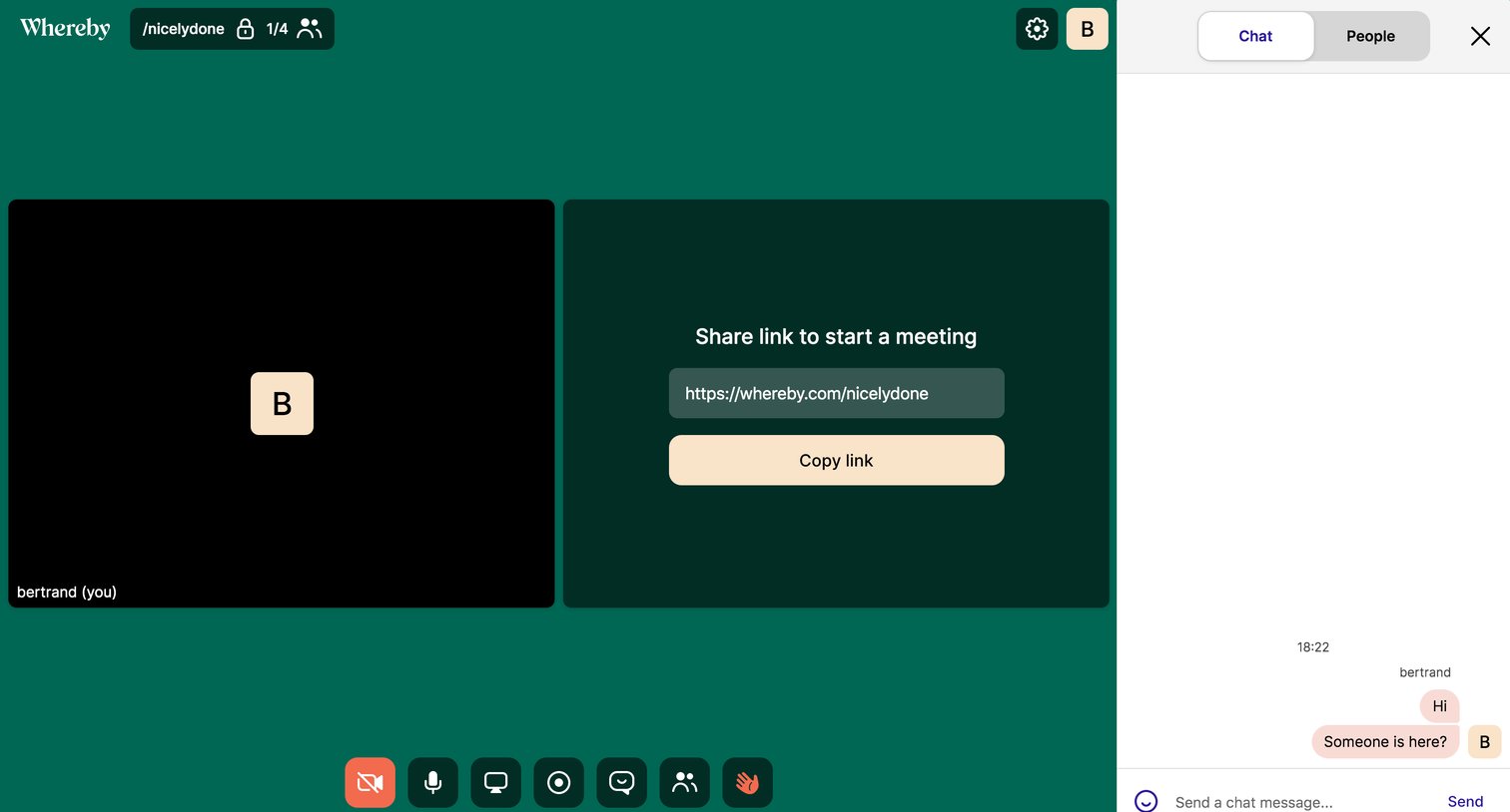 Whereby - Room chat screen