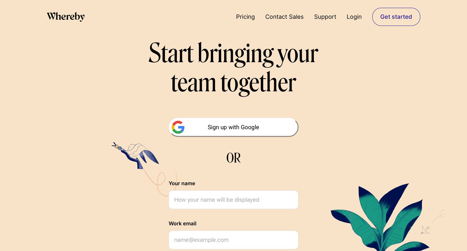 Whereby - Sign up screen