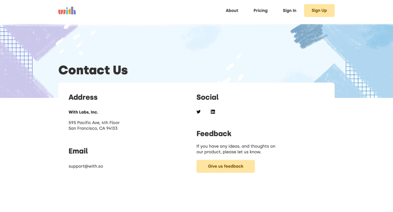 With - Contact Us screen