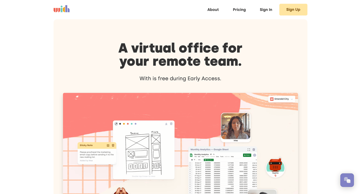 With - With • A virtual office for your remote team. screen