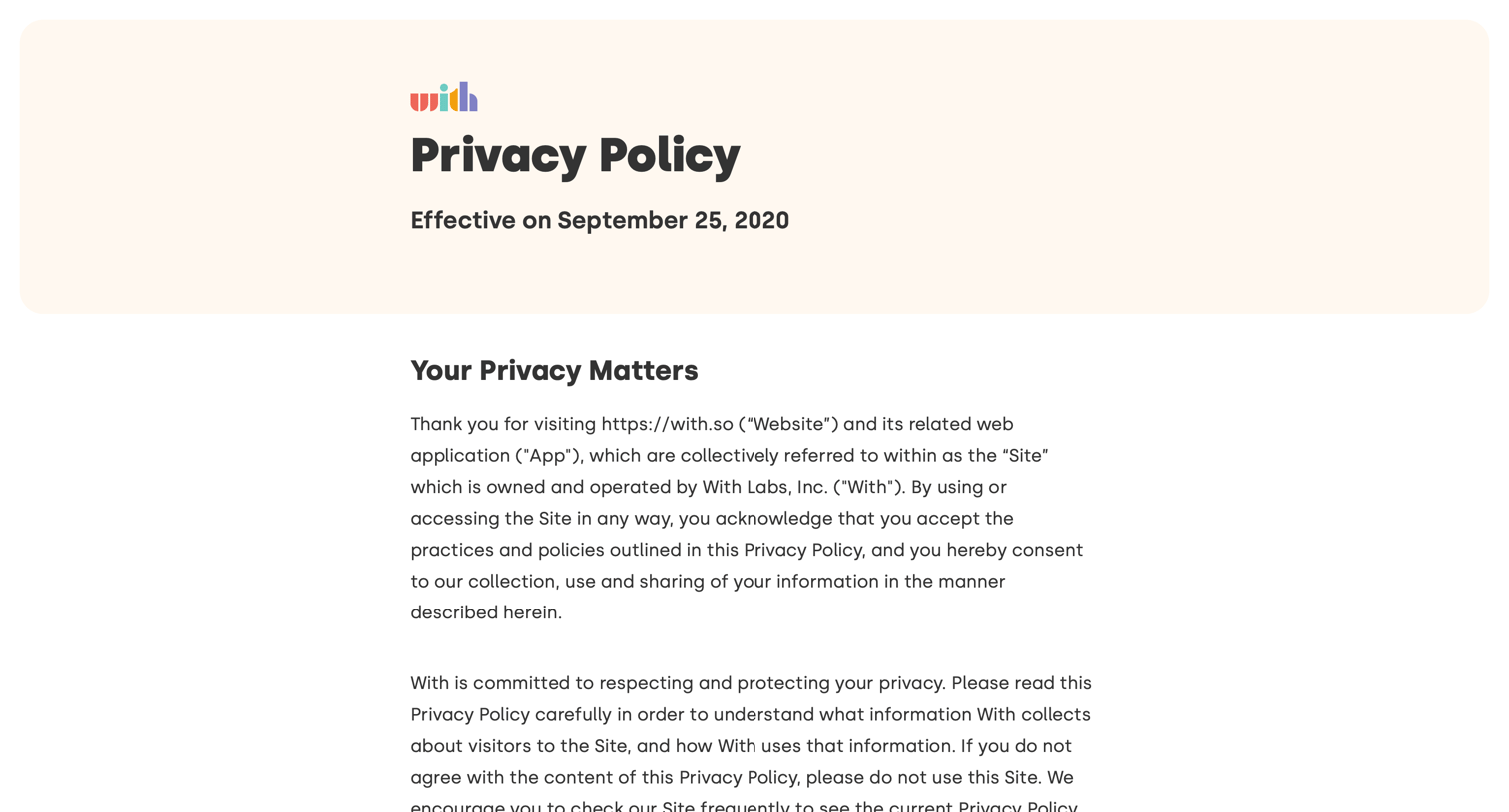 With - Privacy Policy screen