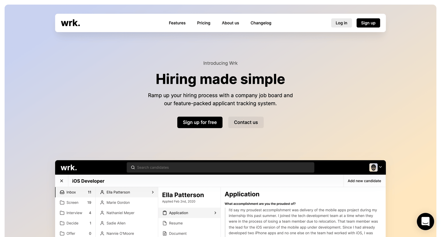 Wrk - Wrk | Hiring made simple screen