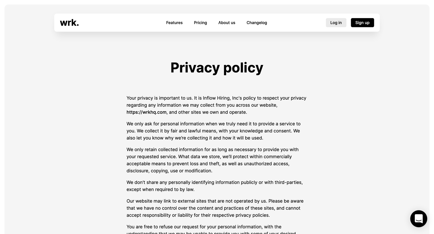 Wrk - Wrk | Privacy policy screen