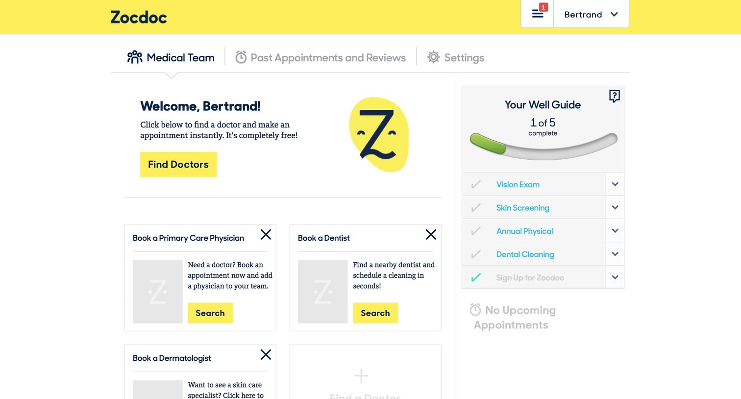 Zocdoc - Home screen