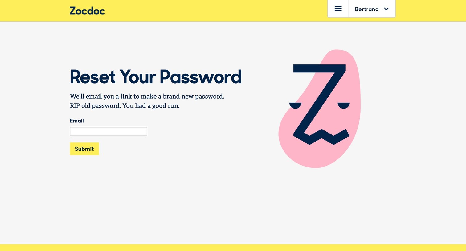 Zocdoc - Password reset screen