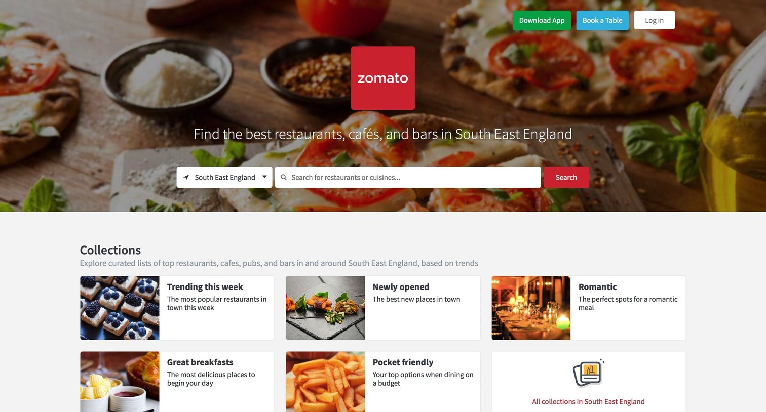 Zomato - Landing page screen