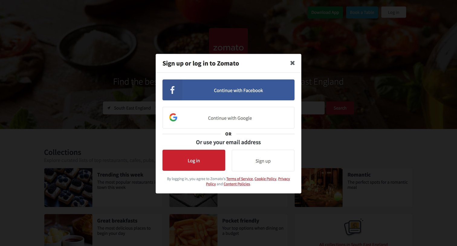 Zomato - Sign in screen