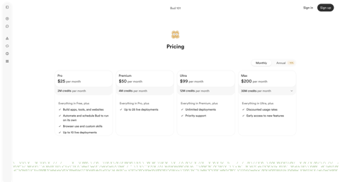 Bud - Pricing - Bud screen