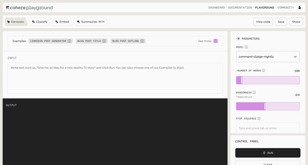 Generate | Cohere screen