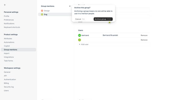 Group mentions - Settings - Height screen