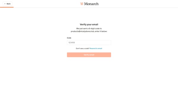 Monarch | Verify your email screen