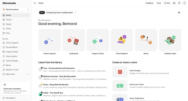 Home | ElevenLabs screen