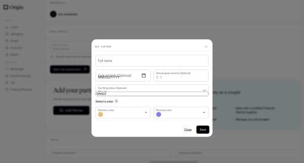 Origin Financial screen