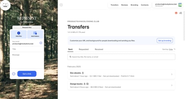 File Transfers The WeTransfer File Sharing Hub | WeTransfer screen