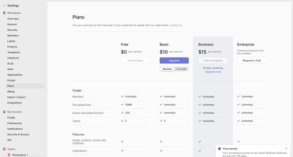 Plans screen