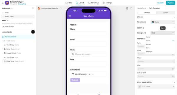 Bertrand's App · Glide screen