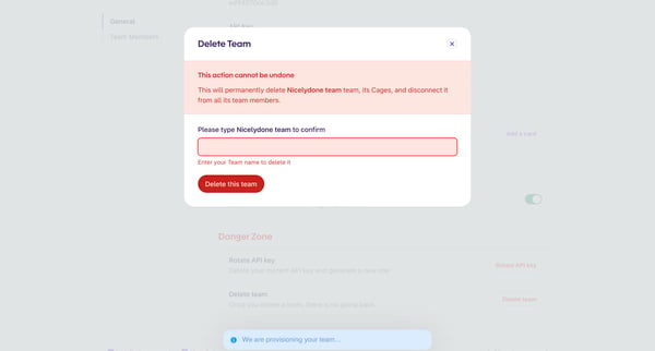 Evervault | Settings screen