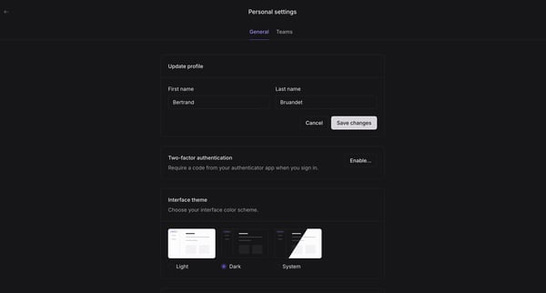 Personal settings | Liveblocks screen