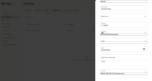 Origin Financial screen