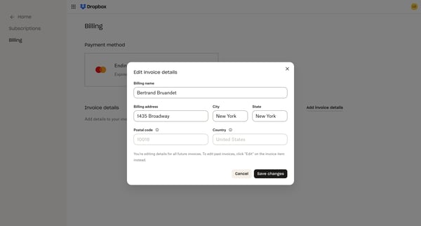 Billing Management screen