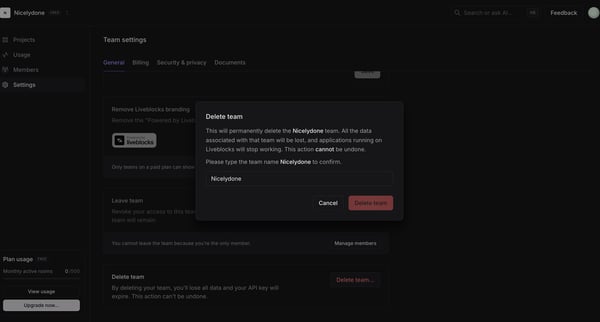 Nicelydone | Team settings screen
