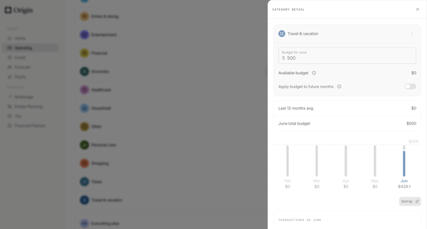 Origin Financial screen