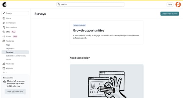 Surveys | Mailchimp screen