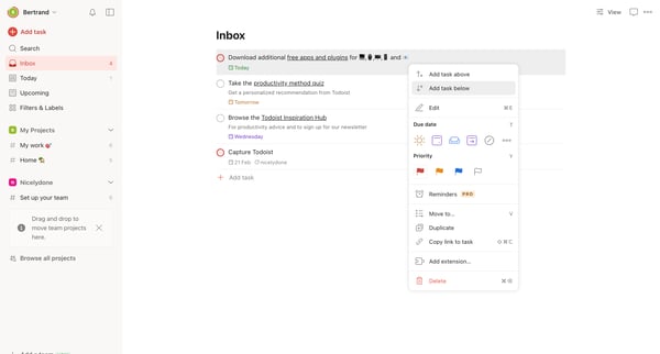 Inbox – Todoist screen