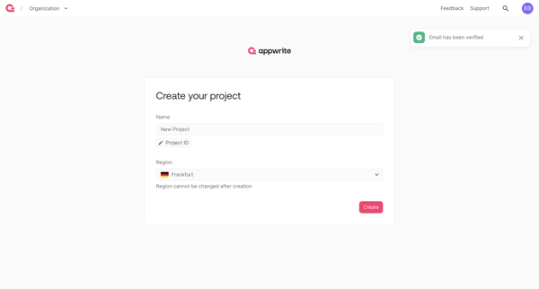 Create project - Appwrite screen