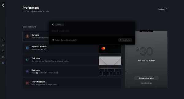 Preferences screen