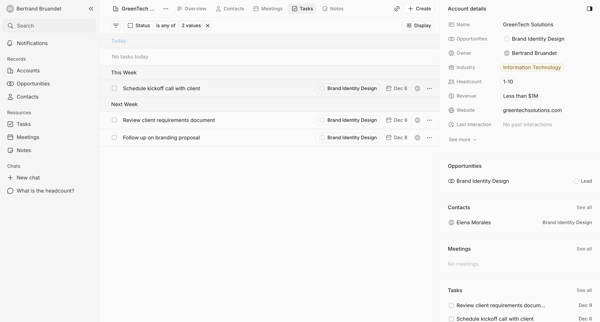 Tasks screen