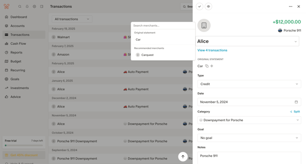 Monarch | Transactions screen