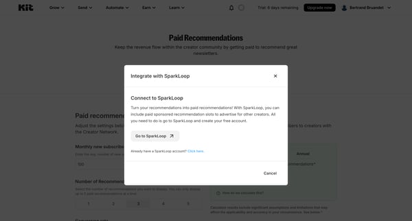 Paid Recommendations - Kit screen
