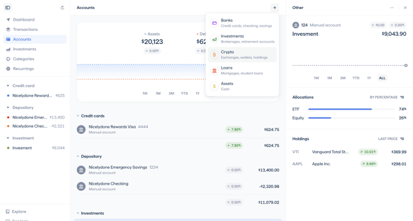 Copilot Money | Accounts screen
